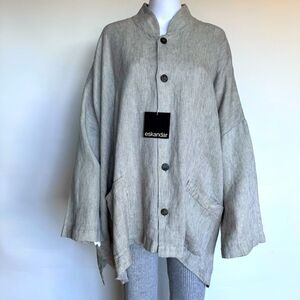 Eskandar Beachy STITCH EFFECT LINEN Stripe Blazer WIDE CHINESE COLLAR JACKET